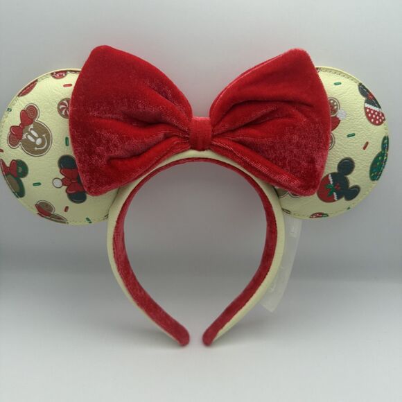 Disney Loungefly Mickey & Minnie Mouse Holiday Cookie Ears Headband Christmas - Picture 1 of 6